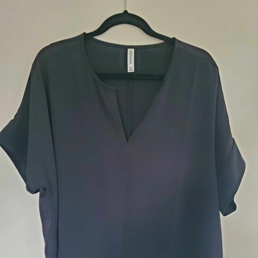V-neck Rolled Sleeve Top/Blouse